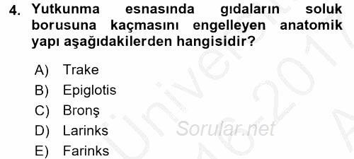 Temel İlk Yardım Bilgisi 2016 - 2017 Ara Sınavı 4.Soru