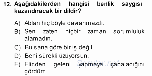 Aile İçi Uyumlu Etkileşim 2014 - 2015 Dönem Sonu Sınavı 12.Soru