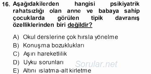 Aile İçi Uyumlu Etkileşim 2014 - 2015 Dönem Sonu Sınavı 16.Soru