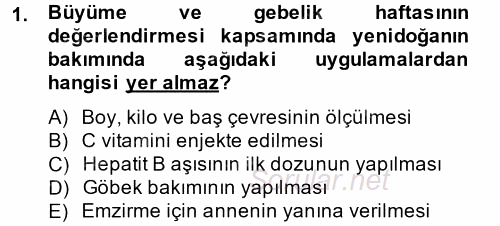Aile Sağlığı 2014 - 2015 Tek Ders Sınavı 1.Soru