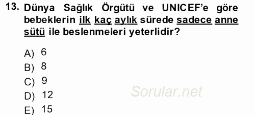 Aile Sağlığı 2014 - 2015 Tek Ders Sınavı 13.Soru