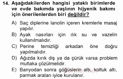 Aile Sağlığı 2014 - 2015 Tek Ders Sınavı 14.Soru