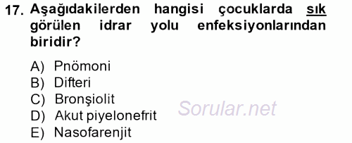 Aile Sağlığı 2014 - 2015 Tek Ders Sınavı 17.Soru