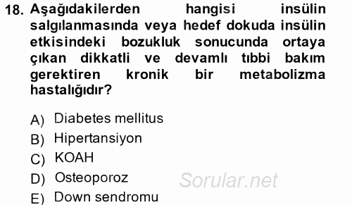 Aile Sağlığı 2014 - 2015 Tek Ders Sınavı 18.Soru