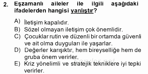 Aile Sağlığı 2014 - 2015 Tek Ders Sınavı 2.Soru