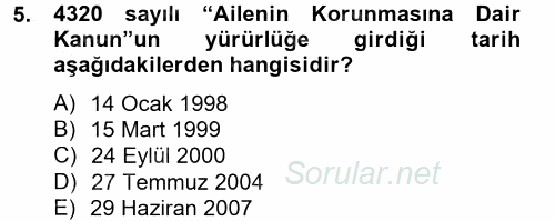 Aile Sağlığı 2014 - 2015 Tek Ders Sınavı 5.Soru