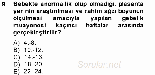 Aile Sağlığı 2014 - 2015 Tek Ders Sınavı 9.Soru