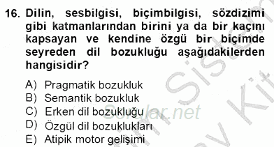 Özel Eğitim 2012 - 2013 Dönem Sonu Sınavı 16.Soru