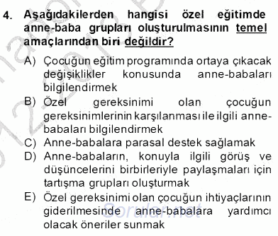 Özel Eğitim 2012 - 2013 Dönem Sonu Sınavı 4.Soru