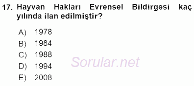 Veteriner Hizmetleri Mevzuatı ve Etik 2015 - 2016 Dönem Sonu Sınavı 17.Soru