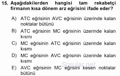 İktisada Giriş 1 2017 - 2018 3 Ders Sınavı 15.Soru