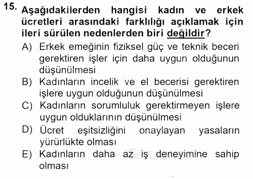 Toplumsal Yaşamda Aile 2012 - 2013 Dönem Sonu Sınavı 15.Soru