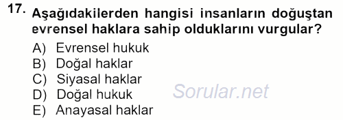 Toplumsal Yaşamda Aile 2012 - 2013 Dönem Sonu Sınavı 17.Soru