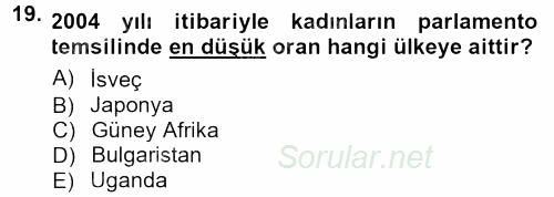 Toplumsal Yaşamda Aile 2012 - 2013 Dönem Sonu Sınavı 19.Soru