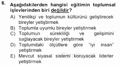 Toplumsal Yaşamda Aile 2012 - 2013 Dönem Sonu Sınavı 6.Soru
