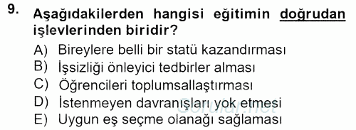 Toplumsal Yaşamda Aile 2012 - 2013 Dönem Sonu Sınavı 9.Soru