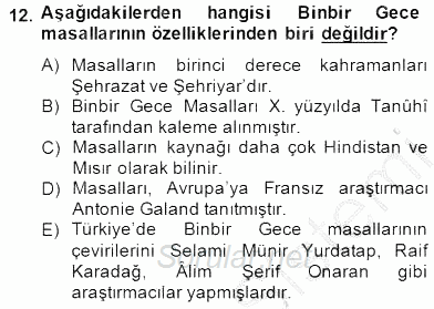 Halk Masalları 2014 - 2015 Ara Sınavı 12.Soru