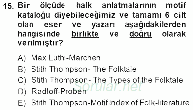 Halk Masalları 2014 - 2015 Ara Sınavı 15.Soru