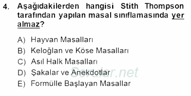 Halk Masalları 2014 - 2015 Ara Sınavı 4.Soru