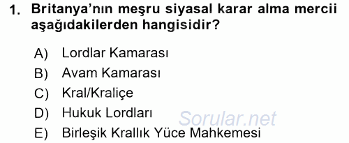Karşılaştırmalı Siyasal Sistemler 2016 - 2017 Ara Sınavı 1.Soru