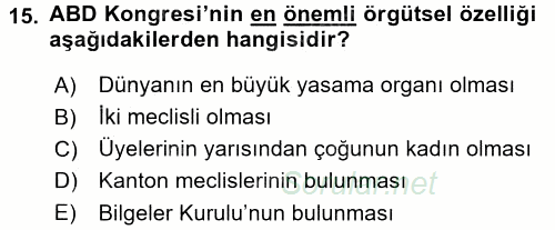 Karşılaştırmalı Siyasal Sistemler 2016 - 2017 Ara Sınavı 15.Soru