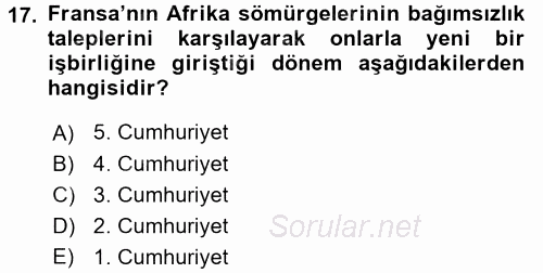 Karşılaştırmalı Siyasal Sistemler 2016 - 2017 Ara Sınavı 17.Soru