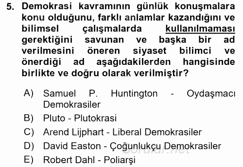 Karşılaştırmalı Siyasal Sistemler 2016 - 2017 Ara Sınavı 5.Soru