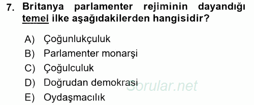Karşılaştırmalı Siyasal Sistemler 2016 - 2017 Ara Sınavı 7.Soru