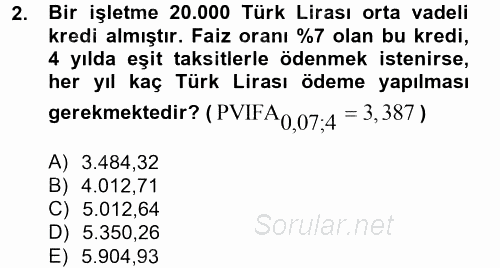 Finansal Yönetim 2 2013 - 2014 Tek Ders Sınavı 2.Soru