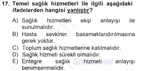 Temel Sağlık Hizmetleri 2012 - 2013 Ara Sınavı 17.Soru