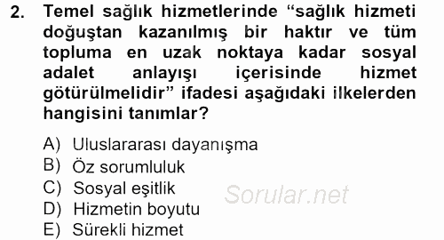 Temel Sağlık Hizmetleri 2012 - 2013 Ara Sınavı 2.Soru