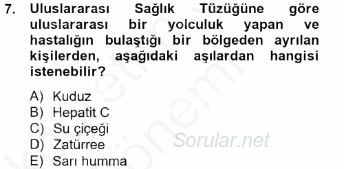Temel Sağlık Hizmetleri 2012 - 2013 Ara Sınavı 7.Soru