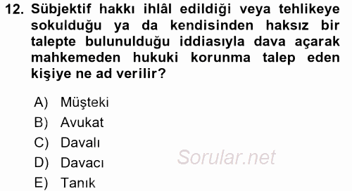 Vergi Yargılaması Hukuku 2017 - 2018 Ara Sınavı 12.Soru
