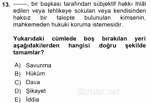 Vergi Yargılaması Hukuku 2017 - 2018 Ara Sınavı 13.Soru