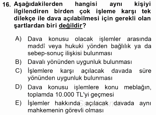 Vergi Yargılaması Hukuku 2017 - 2018 Ara Sınavı 16.Soru