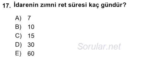 Vergi Yargılaması Hukuku 2017 - 2018 Ara Sınavı 17.Soru