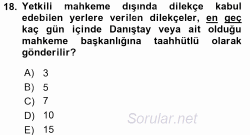 Vergi Yargılaması Hukuku 2017 - 2018 Ara Sınavı 18.Soru