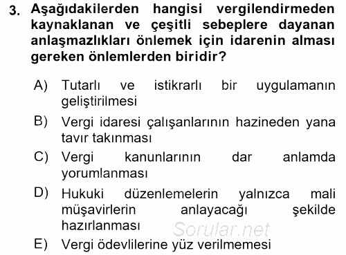 Vergi Yargılaması Hukuku 2017 - 2018 Ara Sınavı 3.Soru