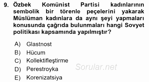 Çağdaş Türk Dünyası 2015 - 2016 Tek Ders Sınavı 9.Soru