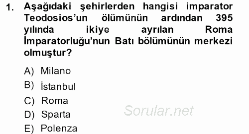 Orta Çağ-Yeni Çağ Avrupa Tarihi 2014 - 2015 Ara Sınavı 1.Soru