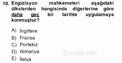 Orta Çağ-Yeni Çağ Avrupa Tarihi 2014 - 2015 Ara Sınavı 10.Soru