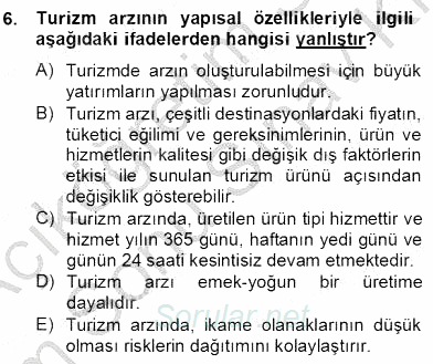 Turizm Ekonomisi 2012 - 2013 Dönem Sonu Sınavı 6.Soru