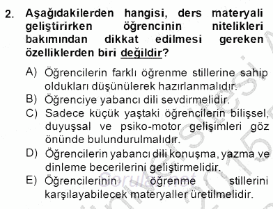 İng. Öğretmenliğinde Öğretim Teknolojileri Ve Materyal Tasarımı 2 2014 - 2015 Ara Sınavı 2.Soru