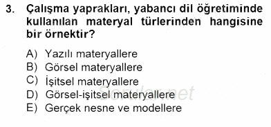 İng. Öğretmenliğinde Öğretim Teknolojileri Ve Materyal Tasarımı 2 2014 - 2015 Ara Sınavı 3.Soru
