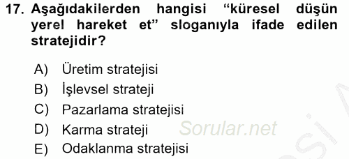 Stratejik Yönetim 2 2016 - 2017 Ara Sınavı 17.Soru