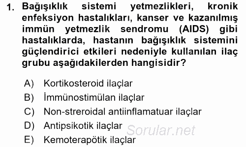 Temel İlaç Bilgisi Ve Akılcı İlaç Kullanımı 2017 - 2018 3 Ders Sınavı 1.Soru