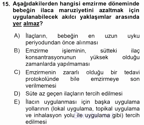 Temel İlaç Bilgisi Ve Akılcı İlaç Kullanımı 2017 - 2018 3 Ders Sınavı 15.Soru