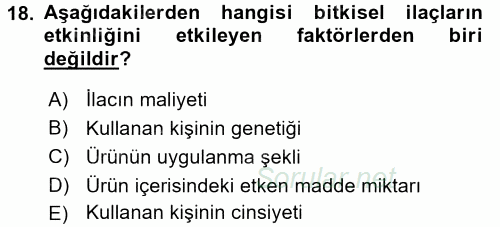 Temel İlaç Bilgisi Ve Akılcı İlaç Kullanımı 2017 - 2018 3 Ders Sınavı 18.Soru