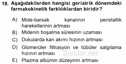 Temel İlaç Bilgisi Ve Akılcı İlaç Kullanımı 2017 - 2018 3 Ders Sınavı 19.Soru
