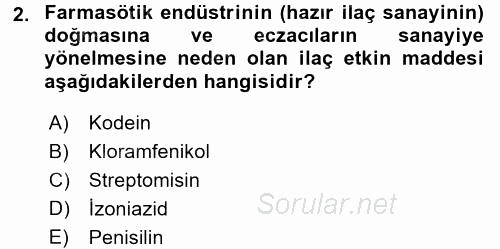 Temel İlaç Bilgisi Ve Akılcı İlaç Kullanımı 2017 - 2018 3 Ders Sınavı 2.Soru